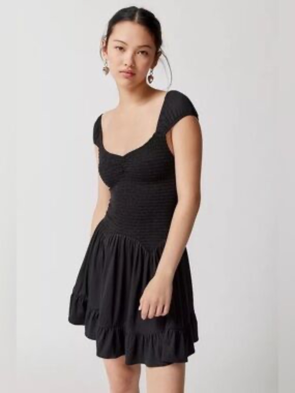Urban Outfitters Black Smocked Bodice Mini Dress - S